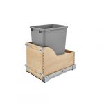 Natural Maple Reduced Depth Bottom Mount Waste Pullout with Single Metallic Silver 35 qt. Container and TANDEM Soft-Close