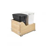 Natural Maple Bottom Mount Waste Pullout with Single Black 24 Qt. Compo and Single White 35 Qt. Container with Blumotion Soft-Close