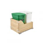 Natural Maple Bottom Mount Waste Pullout with Single Green 24 Qt. Compo and Single White 35 Qt. Container with Blumotion Soft-Close