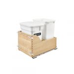 Natural Maple Bottom Mount Waste Pullout with Single White 24 Qt. Compo and Single White 35 Qt. Container with Blumotion Soft-Close