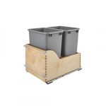 Natural Maple Bottom Mount Movento Waste Pullout with Double Metallic Silver 35 Qt. Containers with Blumotion Soft-Close