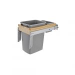 Single 35 Qt. Pull-Out Top Mount Wood and Silver Waste Container with Ball-Bearing Soft-Close Slides