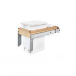 Single 6-gallon Pull-Out Top Mount Wood and White Compo Container with Ball-Bearing Soft-Close Slides