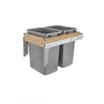 Double 35 Qt. Pullout Top Mount Wood and Silver Waste Container