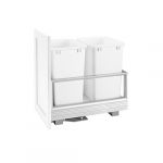 Double 27Qt. Pull-Out Brushed Aluminum and White Waste Container with Rev-A-Motion