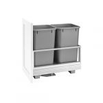 Double 27Qt. Pull-Out Brushed Aluminum and Silver Waste Container with Rev-A-Motion