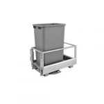 Single 50 Qt. Pull-Out Brushed Aluminum and Silver Waste Container with Rev-A-Motion