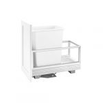 Single 35 Qt. Pull-Out Brushed Aluminum and White Waste Container with Rev-A-Motion