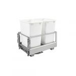 Double 35 Qt. Pull-Out Brushed Aluminum and White Waste Container with Rev-A-Motion