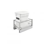 Aluminum Bottom Mount Waste Pullout with Single White 24 Qt. Compo Container with Soft-Close for 30" sink base or 15" base