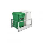 Aluminum Bottom Mount Waste Pullout with Single Green 24 Qt. Compo and Single White 35 Qt. Container with Soft-Close for 18"
