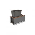 Walnut Bottom Mount Legrabox Waste Pullout with Single Orion Gray 30 qt. Container and Blumotion Soft-Close for Full Access 12" Base