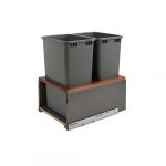 Walnut Bottom Mount Legrabox Waste Pullout with Single Orion Gray 50 qt. Container and Blumotion Soft-Close for Full Access 18" Base