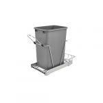 Single 35 qt. silver waste container with chrome-plated wire pullout frame, featuring rear storage.
