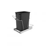 Single 35 Qt. Pull-Out Black and Chrome Waste Container with Rear Basket