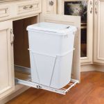 Single 35 Qt. Pull-Out White Waste Container with Lid and Full-Extension Slides