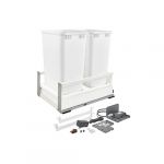 Double 50 Qt. White Pull-Out Wood Bottom Mount Waste Container with Servo-Drive for 15" Opening