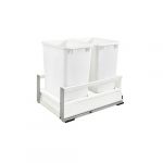 Double 35 Qt. White Pull-Out Wood Bottom Mount Waste Container with Servo-Drive for 15" Opening