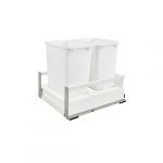Double 35 Qt. White Pull-Out Wood Bottom Mount Waste Container with Servo-Drive for 18" Opening