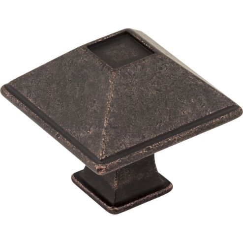1-1/4" Overall Length Distressed Oil Rubbed Bronze Square Tahoe Cabinet Knob - 602S-DMAC