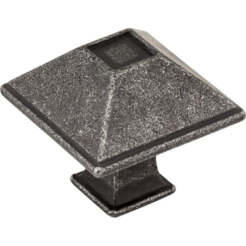 1-1/4" Overall Length Distressed Antique Silver Square Tahoe Cabinet Knob - 602S-SIM