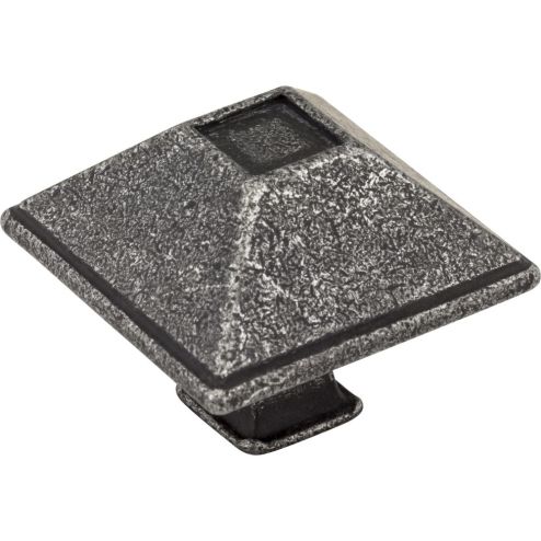 1-1/2" Overall Length Distressed Antique Silver Square Tahoe Cabinet Knob - 602SIM