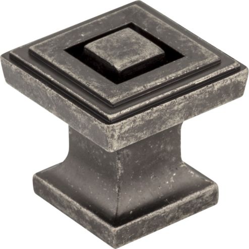 1" Overall Length Distressed Pewter Square Delmar Cabinet Knob - 585DP