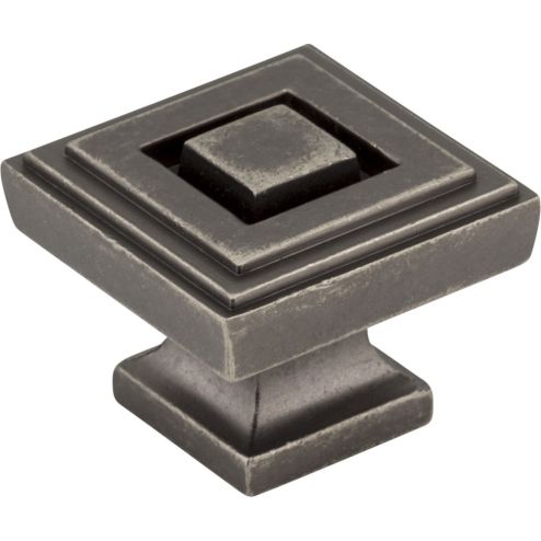 1-1/4" Overall Length Distressed Pewter Square Delmar Cabinet Knob - 585L-DP