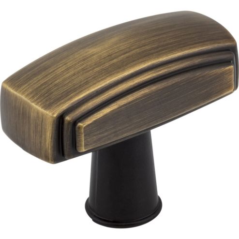 1-9/16" Overall Length Antique Brushed Satin Brass Rectangle Delgado Cabinet Knob - 519ABSB