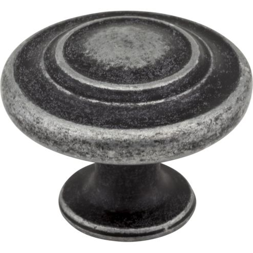 1-5/16" Diameter Distressed Antique Silver Round Arcadia Cabinet Knob - 107ASM