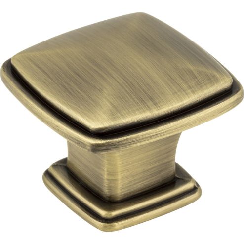 1-3/16" Overall Length Brushed Antique Brass Square Milan 1 Cabinet Knob - 1091AB
