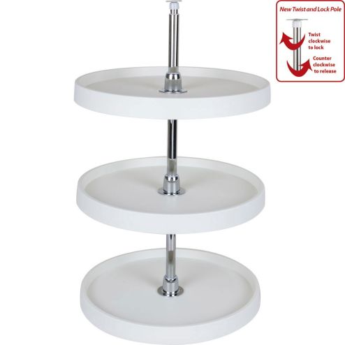 3 Shelf 18" Diameter Round Plastic Lazy Susan Set with Chrome Hubs - PLSMR318