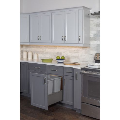 Double 35Qt Metal Drawerbox Trashcan Pullout with Grey Bins Grey Can - MDB5-D35G