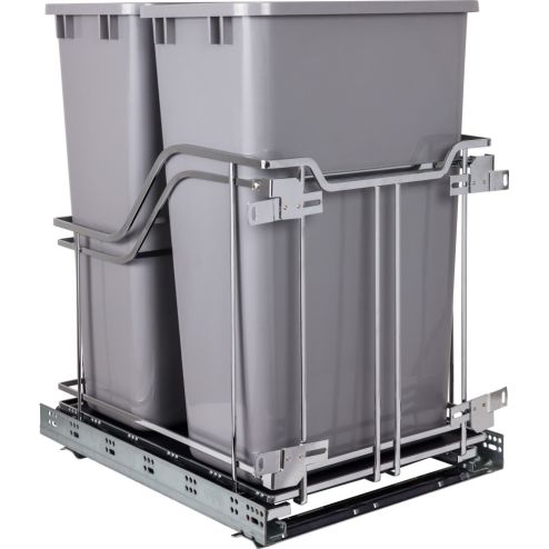 Double Trashcan Chrome with 50Qt Gray Cans - SWS-MBMD50GPC