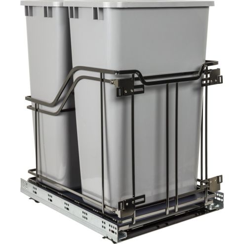 Double Trashcan Black Nickle with 50Qt Gray Cans - SWS-MBMD50GBN
