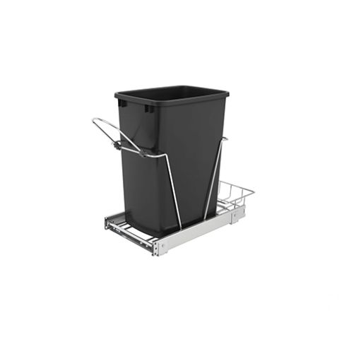 Single 35 Qt. Pull-Out Black and Chrome Waste Container