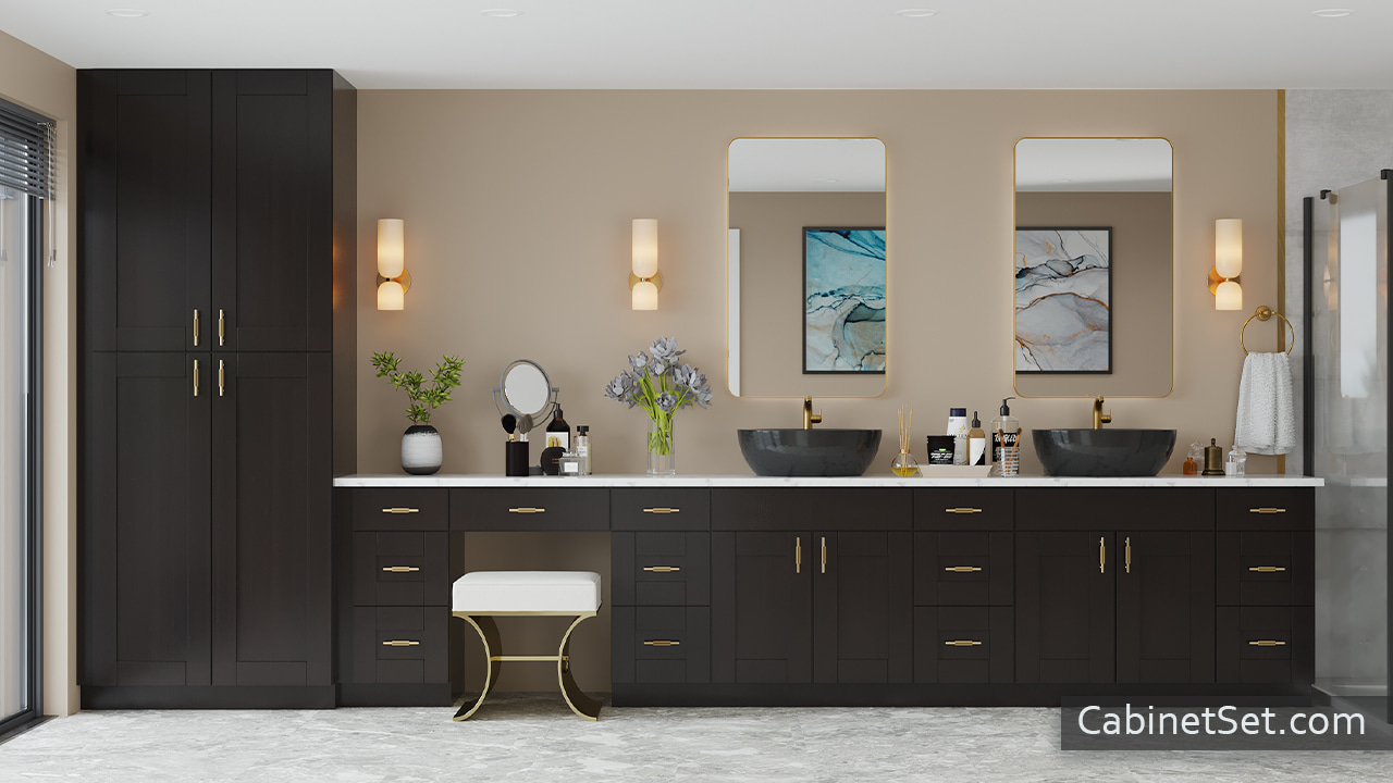 Anchester Espresso bathroom vanity cabinets full view.