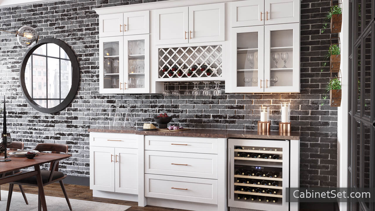 Classic White Shaker home bar cabinet with a wine storage.