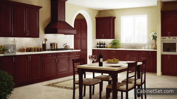 Concord Cherry Glaze kitchen full view with a table.