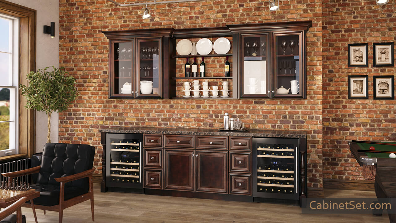 Edinburgh Espresso home bar cabinet with a wine storage.