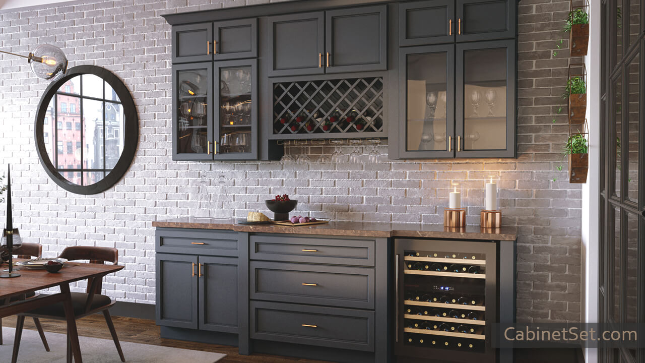 Hanover Charcoal home bar cabinet with a wine storage.