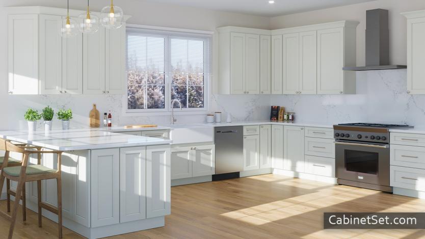 Harmony Dune kitchen angle view with an island.
