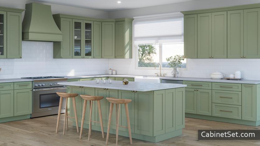 Harmony Sage kitchen angle view with an island.