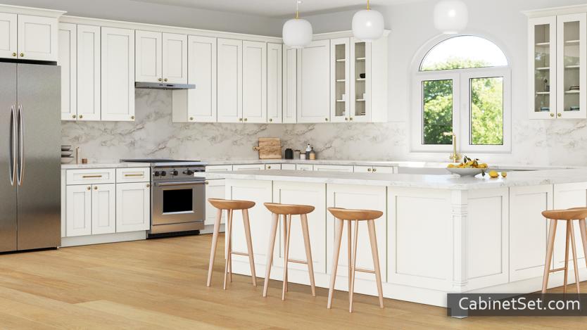 Newport Champagne Shaker kitchen angle view with an island.