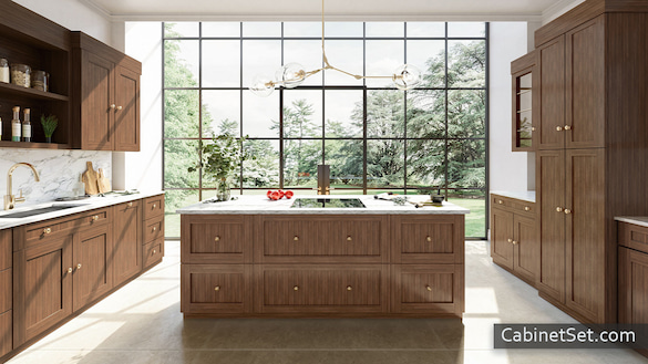 Newport Woodland Shaker kitchen full view with an island.