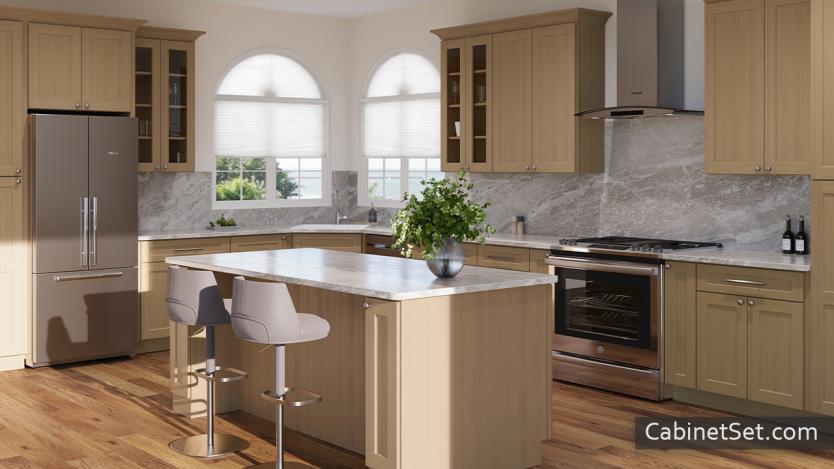 Salem Essence Oak Shaker kitchen angle view with an island.
