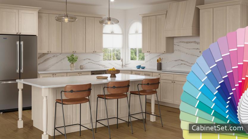 Salem Unfinished Shaker kitchen angle view with an island.