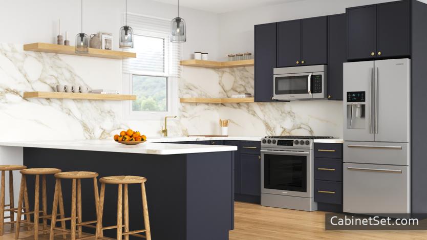 Sonoma Indigo kitchen angle view with an island.