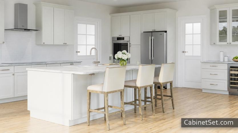 Summit Antique Shaker full kitchen angle view with an island.