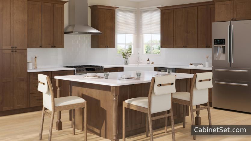 Summit Bourbon Shaker kitchen angle view with an island.